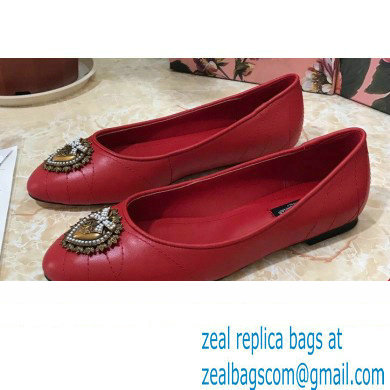 Dolce & Gabbana Leather Devotion Flats Slippers Red 2021 - Click Image to Close